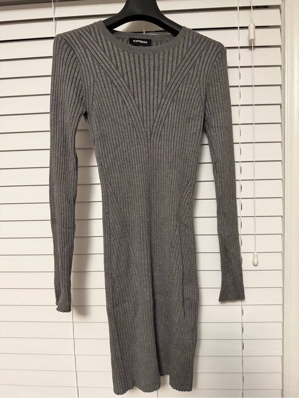 Express Ribbed Bodycon Long Sleeve Knit Sweater Dress in Gray